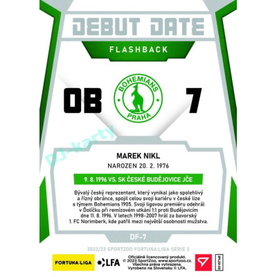 2022/23 Sportzoo Fortuna Liga 2. série #DF-7 Marek Nikl Debut Date Flashback Limited xxx/149