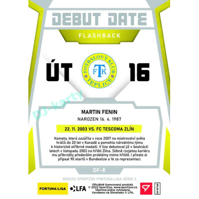 2022/23 Sportzoo Fortuna Liga 2. série #DF-8 Martin Fenin Debut Date Flashback Limited xxx/149