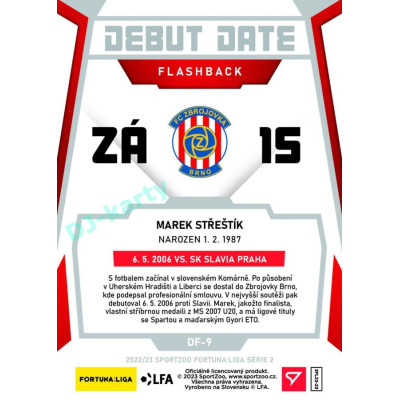 2022/23 Sportzoo Fortuna Liga 2. série #DF-9 Marek Střeštík Debut Date Flashback Limited xxx/149