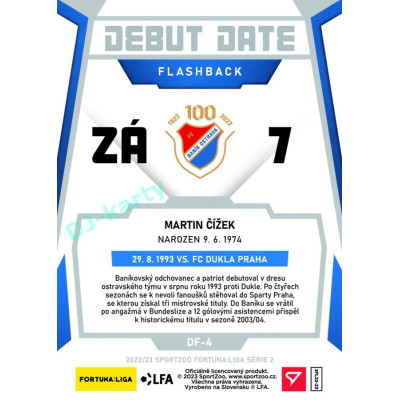 2022/23 Sportzoo Fortuna Liga 2. série #DF-4 Martin Čížek Debut Date Flashback Limited xxx/149