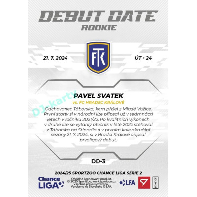 2024/25 Sportzoo Chance Liga 2. série #DD-3 Pavel Svatek Debut Date Rookie