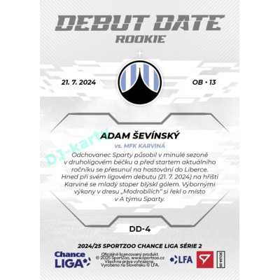 2024/25 Sportzoo Chance Liga 2. série #DD-4 Adam Ševínský Debut Date Rookie