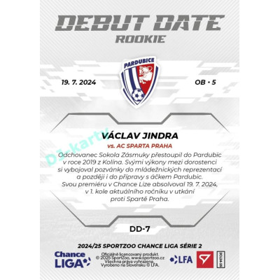2024/25 Sportzoo Chance Liga 2. série #DD-7 Václav Jindra Debut Date Rookie