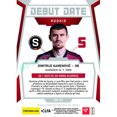 2022/23 Sportzoo Fortuna Liga 2. série #DR-07 Dimitrije Kamenovič Debut Date Rookie