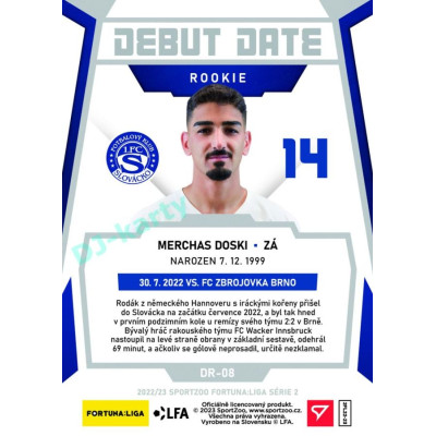 2022/23 Sportzoo Fortuna Liga 2. série #DR-08 Merchas Doski Debut Date Rookie