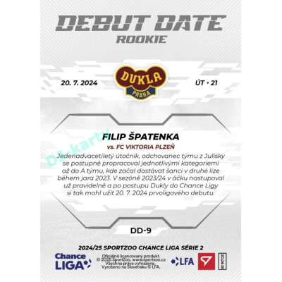 2024/25 Sportzoo Chance Liga 2. série #DD-9 Filip Špatenka Debut Date Rookie