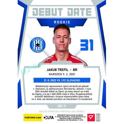 2022/23 Sportzoo Fortuna Liga 2. série #DR-11 Jakub Trefil Debut Date Rookie