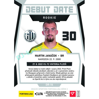 2022/23 Sportzoo Fortuna Liga 2. série #DR-14 Martin Janáček Debut Date Rookie Limited xxx/149