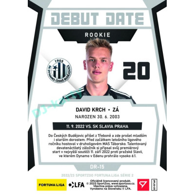 2022/23 Sportzoo Fortuna Liga 2. série #DR-15 David Krch Debut Date Rookie Limited xxx/149