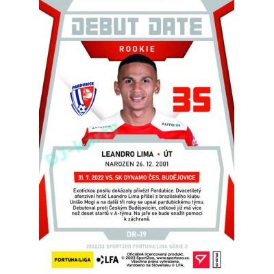 2022/23 Sportzoo Fortuna Liga 2. série #DR-19 Leandro Lima Debut Date Rookie Limited xxx/149