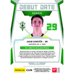 2022/23 Sportzoo Fortuna Liga 2. série #DR-21 Jakub Surovčík Debut Date Rookie Limited xxx/149