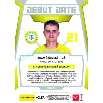 2022/23 Sportzoo Fortuna Liga 2. série #DR-22 Adam Čičovský Debut Date Rookie Limited xxx/149