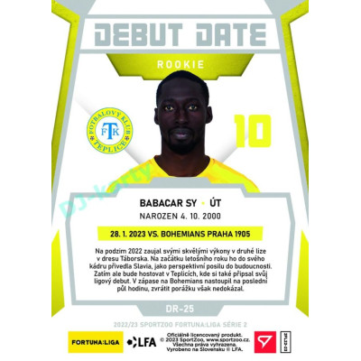 2022/23 Sportzoo Fortuna Liga 2. série #DR-25 Babacar Sy Debut Date Rookie Limited xxx/149