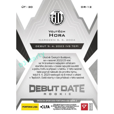 2023/24 Sportzoo Fortuna Liga 2. série #DR-12 Vojtěch Hora Debut Date Rookie