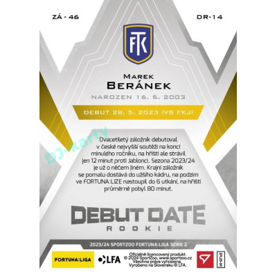 2023/24 Sportzoo Fortuna Liga 2. série #DR-14 Marek Beránek Debut Date Rookie