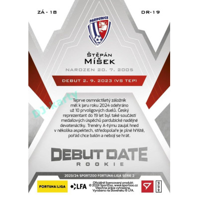 2023/24 Sportzoo Fortuna Liga 2. série #DR-19 Štěpán Míšek Debut Date Rookie
