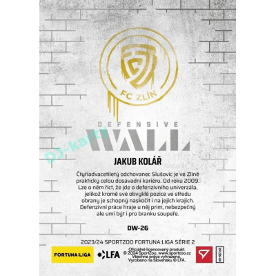 2023/24 Sportzoo Fortuna Liga 2. série #DW-26 Jakub Kolář Defensive Wall