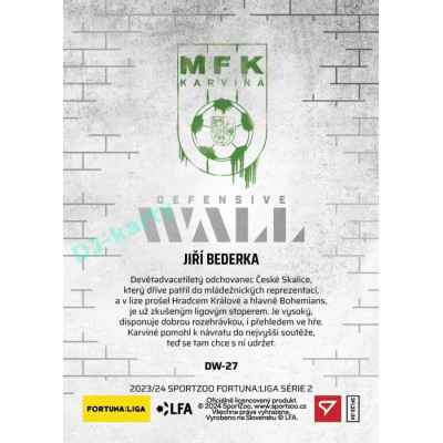 2023/24 Sportzoo Fortuna Liga 2. série #DW-27 Jiří Bederka Defensive Wall