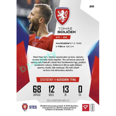 2024 Sportzoo HRDÍ LVI #26 Tomáš Souček