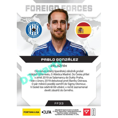 2021/22 Sportzoo Fortuna Liga Pablo Gonzáles #FF33 Foreign Forces