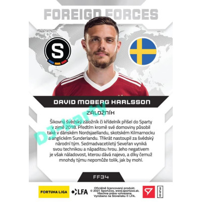 2021/22 Sportzoo Fortuna Liga David Moberg Karlsson #FF34 Foreign Forces