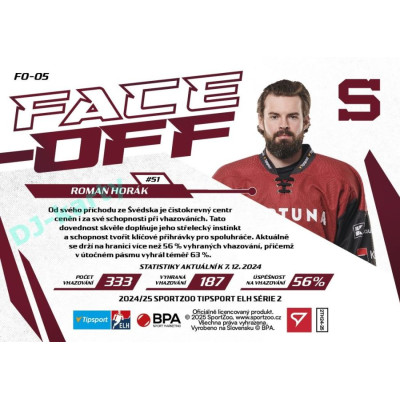 2024/25 Sportzoo ELH 2. serie #FO-05 Roman Horák Face-Off