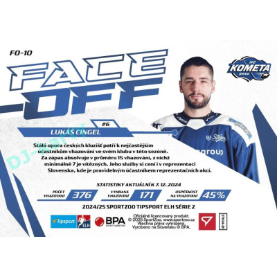2024/25 Sportzoo ELH 2. serie #FO-10 Lukáš Cingel Face-Off