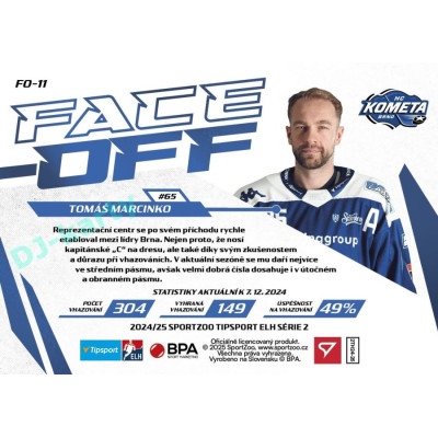 2024/25 Sportzoo ELH 2. serie #FO-11 Tomáš Marcinko Face-Off