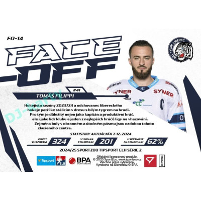 2024/25 Sportzoo ELH 2. serie #FO-14 Tomáš Filippi Face-Off