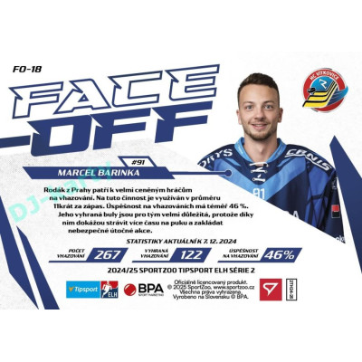 2024/25 Sportzoo ELH 2. serie #FO-18 Marcel Barinka Face-Off