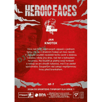 2024/25 Sportzoo ELH 1. serie #HF-7 Jan Knotek Heroic Faces