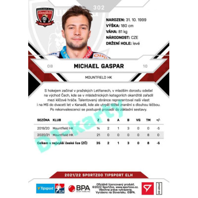2021/22 Sportzoo TIPSPORT ELH 2. série #302 Michael Gaspar
