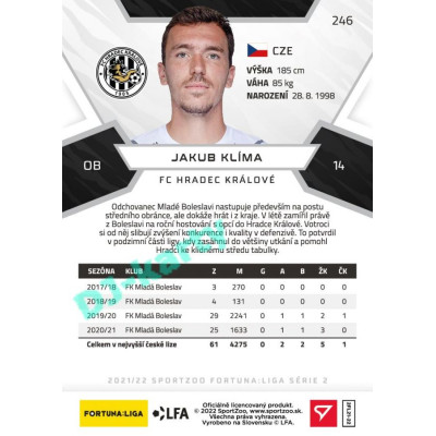 2021/22 Sportzoo Fortuna Liga 2. série #246 Jakub Klíma