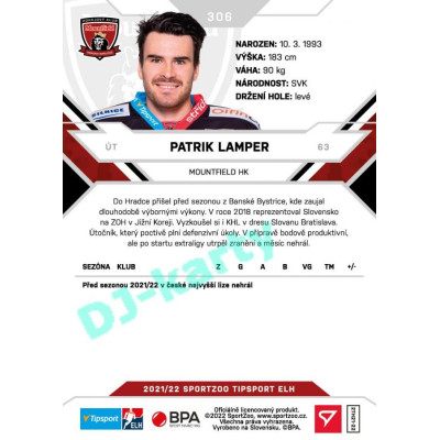 2021/22 Sportzoo TIPSPORT ELH 2. série #306 Patrik Lamper