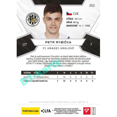 2021/22 Sportzoo Fortuna Liga 2. série #252 Petr Rybička