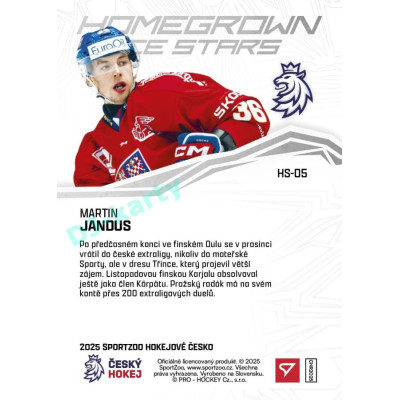 2025 Sportzoo Hokejové ČESKO #HS-05 Martin Jandus Homegrown Ice Stars
