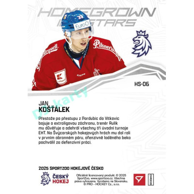 2025 Sportzoo Hokejové ČESKO #HS-06 Jan Košťálek Homegrown Ice Stars