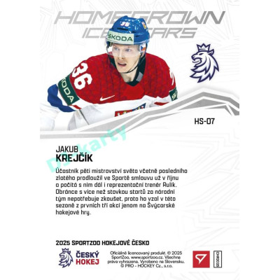 2025 Sportzoo Hokejové ČESKO #HS-07 Jakub Krejčík Homegrown Ice Stars