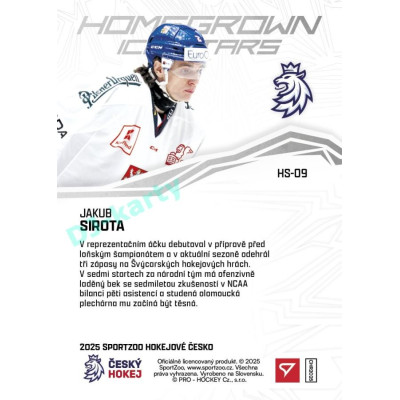 2025 Sportzoo Hokejové ČESKO #HS-09 Jakub Sirota Homegrown Ice Stars