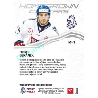 2025 Sportzoo Hokejové ČESKO #HS-13 Ondřej Beránek Homegrown Ice Stars