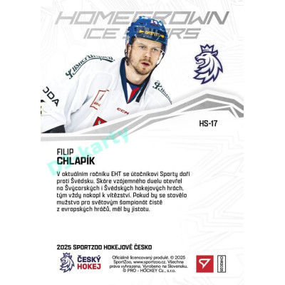 2025 Sportzoo Hokejové ČESKO #HS-17 Filip Chlapík Homegrown Ice Stars