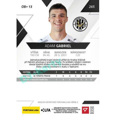 2022/23 Sportzoo Fortuna Liga 2. série #265 Adam Gabriel