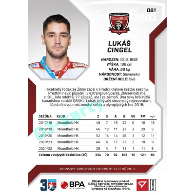2022/23 Sportzoo ELH 1. série #081 Lukáš Cingel