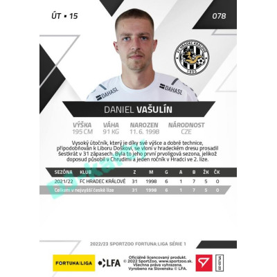 2022/23 Sportzoo Fortuna Liga 1. série #078 Daniel Vašulín PROMO