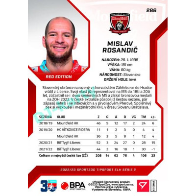 2022/23 Sportzoo ELH 2. série #286 Mislav Rosandič Red xx/49