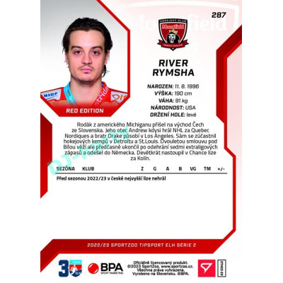 2022/23 Sportzoo ELH 2. série #287 River Rymsha Red xx/49