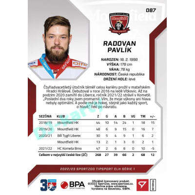 2022/23 Sportzoo ELH 1. série #087 Radovan Pavlík