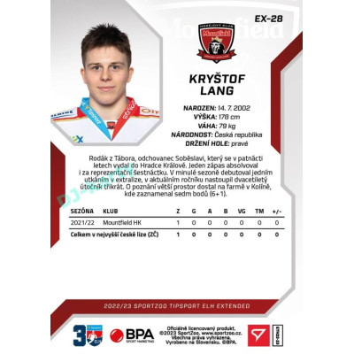 2022/23 Sportzoo ELH Extended #EX-28 Kryštof Lang