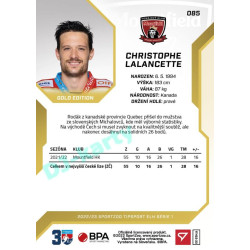 2022/23 Sportzoo ELH 1. série #085 Christophe Lalancette Gold xx/19