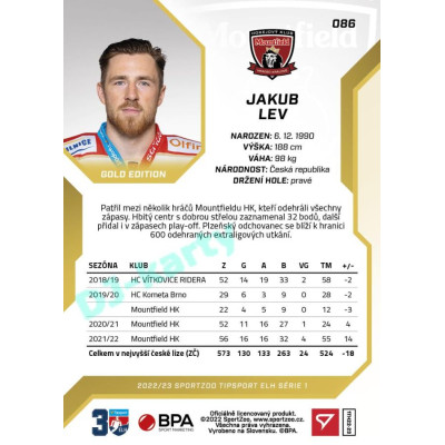 2022/23 Sportzoo ELH 1. série #086 Jakub Lev Gold xx/19